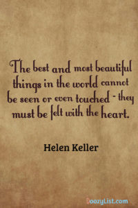 The best and most beautiful things in the world cannot be seen or even touched - they must be felt with the heart. Helen Keller