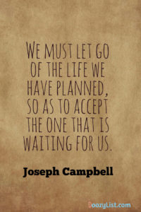 We must let go of the life we have planned, so as to accept the one that is waiting for us. Joseph Campbell