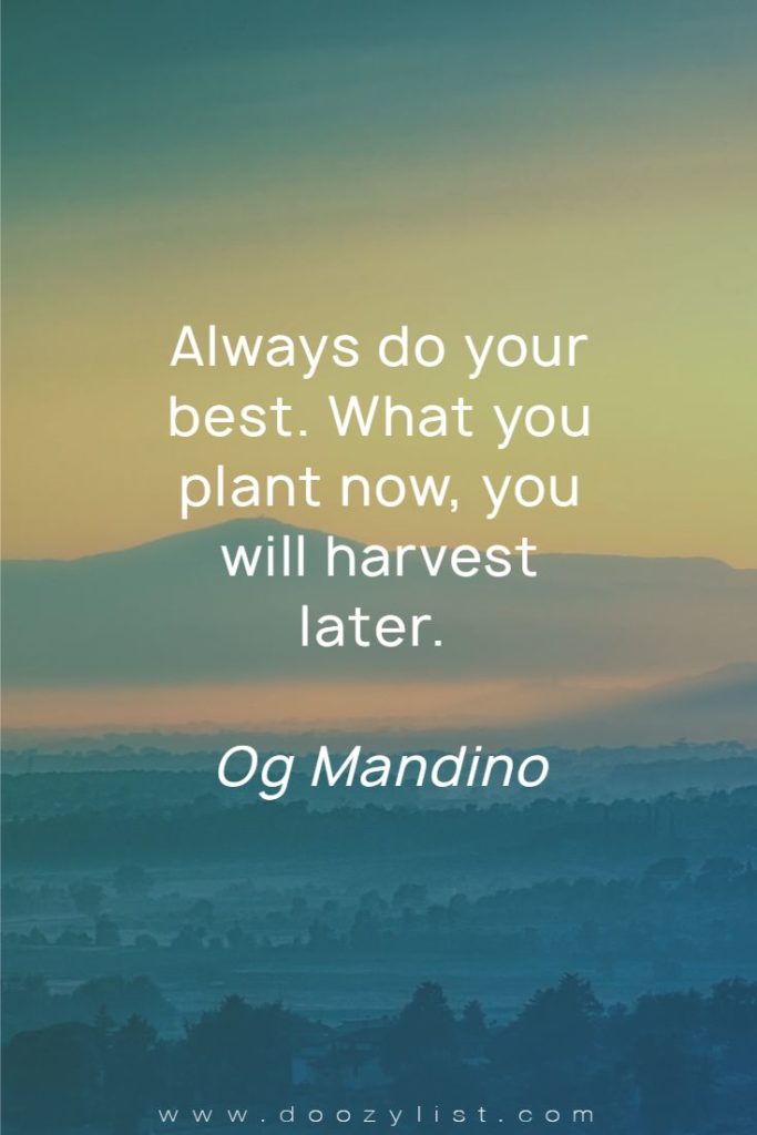 Always do your best. What you plant now, you will harvest later. Og Mandino