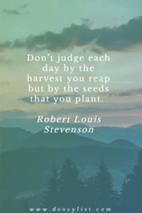 Don’t judge each day by the harvest you reap but by the seeds that you plant. Robert Louis Stevenson